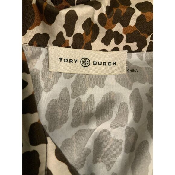 Tory Burch Brown Animal Leopard Print Reva Collared Shirt Dress, Size 4 - Picture 9 of 10